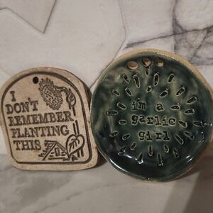 Handmade Ceramic Garlic Grater Dish "I Don't Remember Planting This" garlic girl